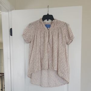 ALICE WALK Floral Print Smocked Neck 2 Button Top XS